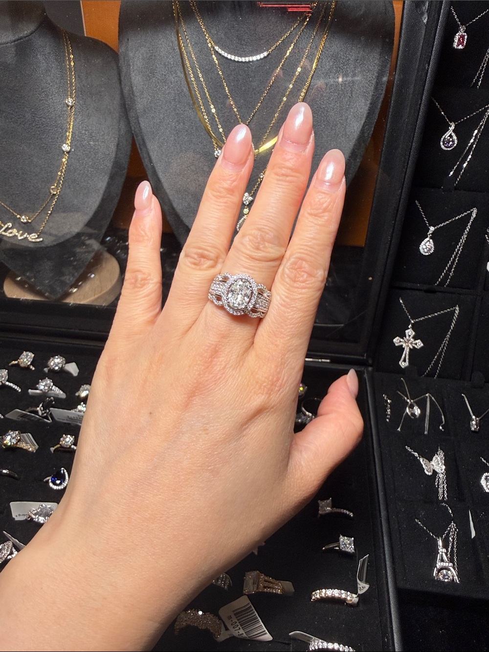 Silver-Tone Halo Diamond Engagement Ring - Women Jewelry stone size 8mm
